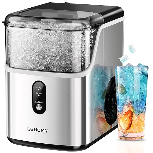 EUHOMY Nugget Ice Makers Countertop, Pebble Ice Maker Machine with 35lbs/24H Soft Ice, Self-Cleaning Sonic Ice Maker with Ice Scoop&Basket, Pellet Ice Maker for Home/Kitchen/Office(Stainless Steels)